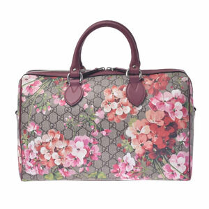 GUCCI Flower Bag GG Supreme Beige Purple Red Calfskin Handbag